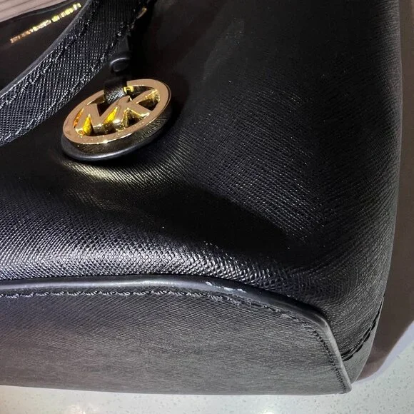 Authentic Michael Kors Jet Set Travel Saffiano Leather Top-Zip Tote Bag Black - Picture 7 of 15